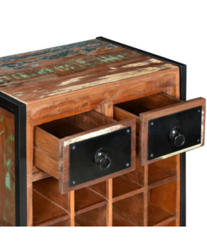Suport de vin pentru 16 sticle, lemn reciclat, cu aspect industrial - WOODBB123