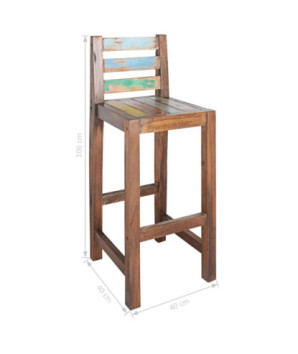 Scaune bar/bucătărie multicolor vintage, din lemn masiv reciclat, fără spătar, 2 buc., handmade