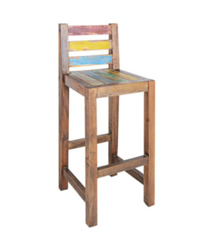 Scaune bar/bucătărie multicolor vintage, din lemn masiv reciclat, fără spătar, 2 buc., handmade