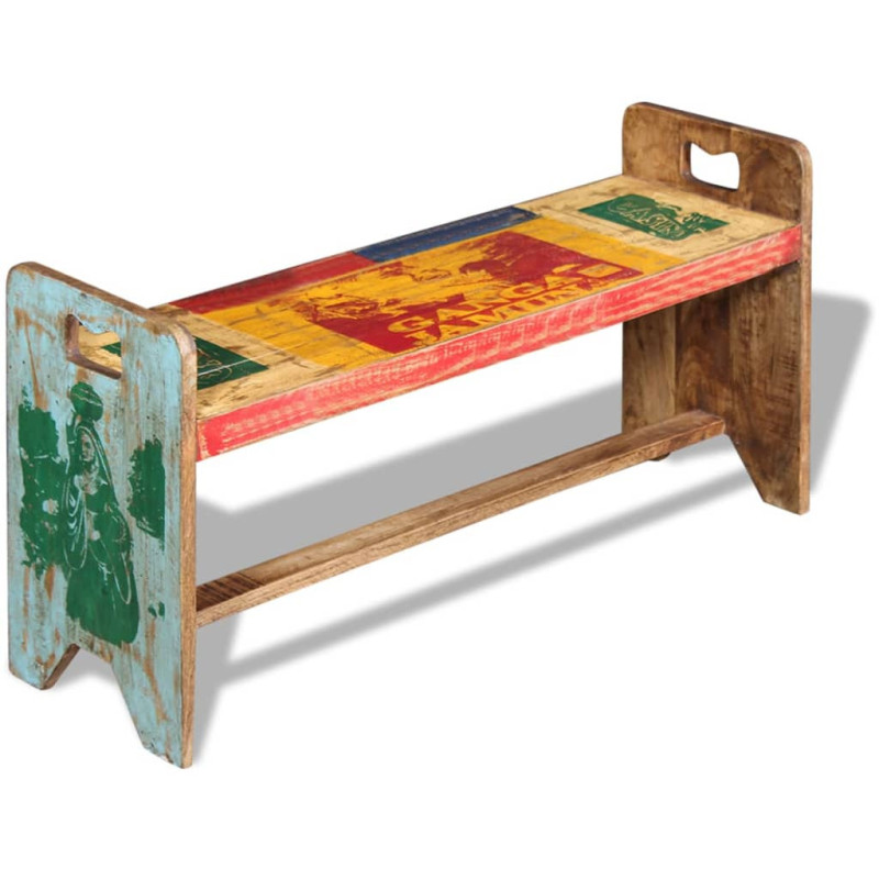Banchetă Cola, 100 x 30 x 50 cm, lemn reciclat, cu aspect antichizat - WOODBB1196