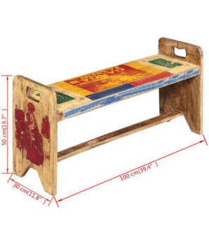 Banchetă Cola, 100 x 30 x 50 cm, lemn reciclat, cu aspect antichizat - WOODBB1196