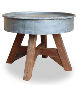 Măsuță de cafea, argintiu, 60x45 cm, amestec lemn reciclat, cu aspect industrial - WOODBB1199