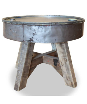 Măsuță de cafea, argintiu, 60x45 cm, amestec lemn reciclat, cu aspect industrial - WOODBB1199