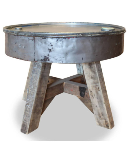Măsuță de cafea, argintiu, 60x45 cm, amestec lemn reciclat, cu aspect industrial - WOODBB1199