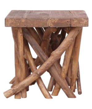 Măsuță de cafea din bușteni, 40x40x40 cm, amestec lemn reciclat, cu aspect rustic - WOODBB1200