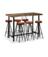 Set bar, 7 piese, lemn reciclat, piele naturală și pânză, cu aspect industrial - WOODBB1203 Set bar, 7 piese, lemn reciclat, piele naturală și pânză, cu aspect industrial - WOODBB1203