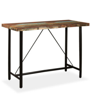 Set bar, 7 piese, lemn reciclat, piele naturală și pânză, cu aspect industrial - WOODBB1203
