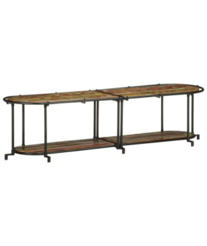 Comodă TV cu picioare, aspect industrial, din lemn masiv reciclat, 160x42x40 cm