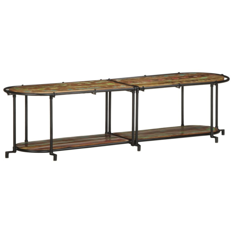 Comodă TV cu picioare, aspect industrial, din lemn masiv reciclat, 160x42x40 cm