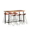 Masă bar cu 6 scaune tapițate, aspect industrial, din lemn masiv reciclat, dreptunghiulară, 150 x 70 x 107 cm, handmade Masă bar cu 6 scaune tapițate, aspect industrial, din lemn masiv reciclat, dreptunghiulară, 150 x 70 x 107 cm, handmade