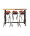 Masă bar cu 6 scaune tapițate, aspect industrial, din lemn masiv reciclat, dreptunghiulară, 150 x 70 x 107 cm, handmade Masă bar cu 6 scaune tapițate, aspect industrial, din lemn masiv reciclat, dreptunghiulară, 150 x 70 x 107 cm, handmade