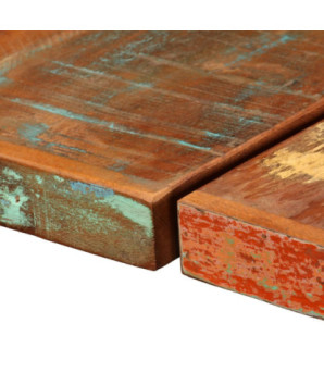 Masă bar cu 6 scaune tapițate, aspect industrial, din lemn masiv reciclat, dreptunghiulară, 150 x 70 x 107 cm, handmade