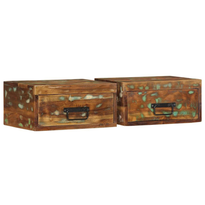 Noptieră suspendată, multicolor, din lemn masiv reciclat, cu 1 compartiment, 40 x 30 x 19 cm