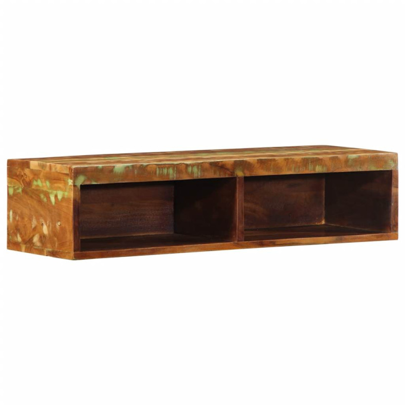 Comodă TV suspendată, aspect multicolor, din lemn masiv reciclat, 80 x 30 x 19 cm