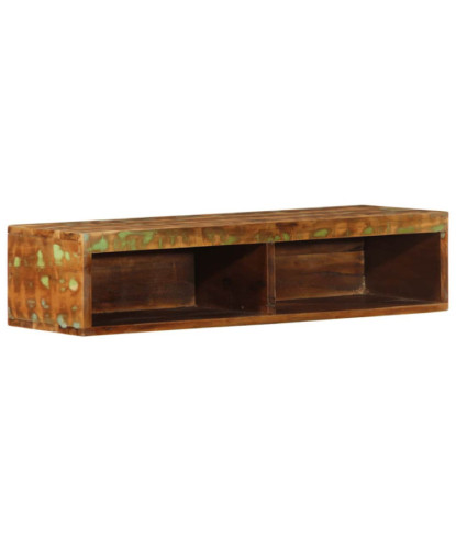 Comodă TV suspendată, aspect multicolor, din lemn masiv reciclat, 80 x 30 x 19 cm