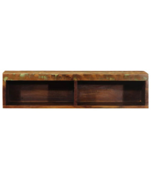 Comodă TV suspendată, aspect multicolor, din lemn masiv reciclat, 80 x 30 x 19 cm