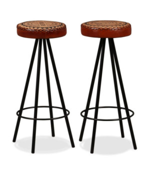 Scaune de bar, 2 buc., piele naturală, cu aspect industrial - WOODBB1232