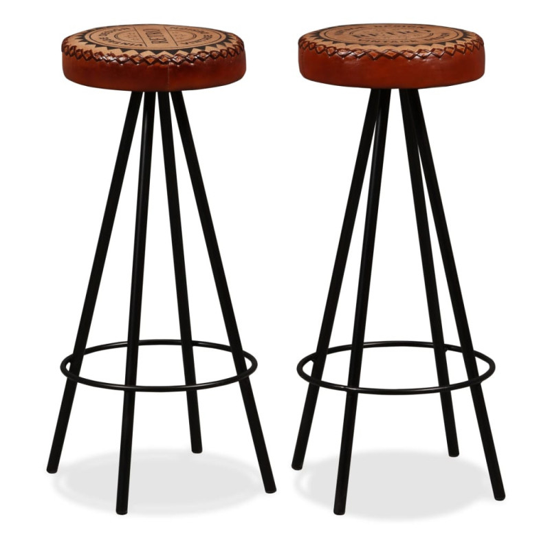 Scaune de bar, 2 buc., piele naturală, cu aspect industrial - WOODBB1232