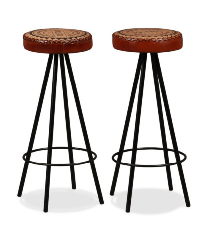 Scaune de bar, 2 buc., piele naturală, cu aspect industrial - WOODBB1232