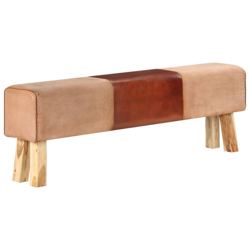 Bancă maro, 160 cm, piele naturală și lemn acacia, cu aspect vintage - WOODBB1245