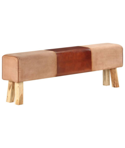 Bancă maro, 160 cm, piele naturală și lemn acacia, cu aspect vintage - WOODBB1245