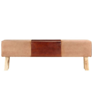 Bancă maro, 160 cm, piele naturală și lemn acacia, cu aspect vintage - WOODBB1245