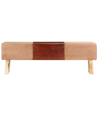 Bancă maro, 160 cm, piele naturală și lemn acacia, cu aspect vintage - WOODBB1245