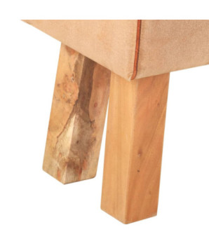 Bancă maro, 160 cm, piele naturală și lemn acacia, cu aspect vintage - WOODBB1245