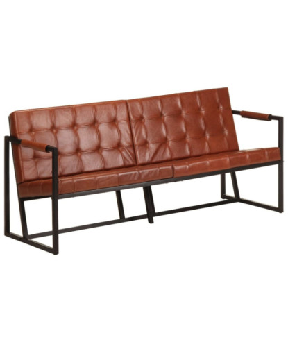 Canapea cu 3 locuri, maro, piele naturală de capră, cu aspect vintage - WOODBB1254