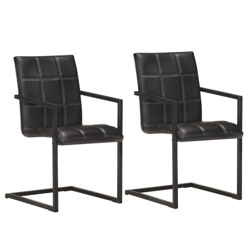 Scaune 2 buc. negru, piele naturală, cu aspect retro - WOODBB1257 Scaune 2 buc. negru, piele naturală, cu aspect retro - WOODBB1257