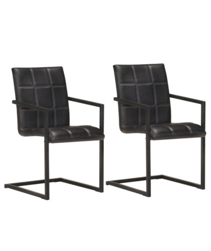 Scaune 2  buc. negru, piele naturală, cu aspect retro - WOODBB1257