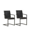 Scaune 2 buc. negru, piele naturală, cu aspect retro - WOODBB1257 Scaune 2 buc. negru, piele naturală, cu aspect retro - WOODBB1257