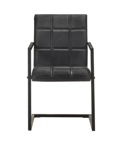 Scaune 2  buc. negru, piele naturală, cu aspect retro - WOODBB1257