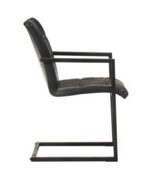 Scaune 2  buc. negru, piele naturală, cu aspect retro - WOODBB1257