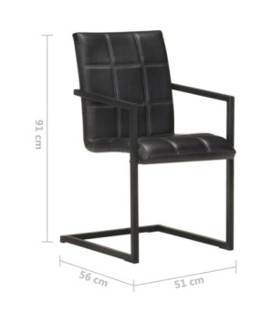 Scaune 2  buc. negru, piele naturală, cu aspect retro - WOODBB1257