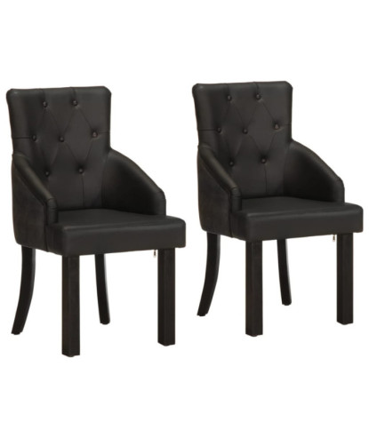 Scaune de bucătărie, 2 buc., negru, piele naturală de capră, cu aspect vintage - WOODBB1259