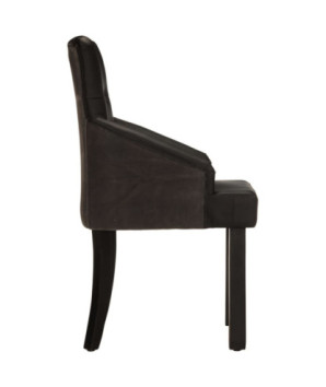 Scaune de bucătărie, 2 buc., negru, piele naturală de capră, cu aspect vintage - WOODBB1259
