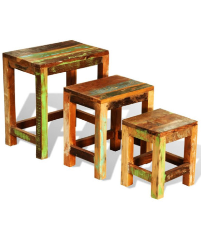Set mese suprapuse, 3 piese, vintage, lemn reciclat, cu aspect antichizat - WOODBB145